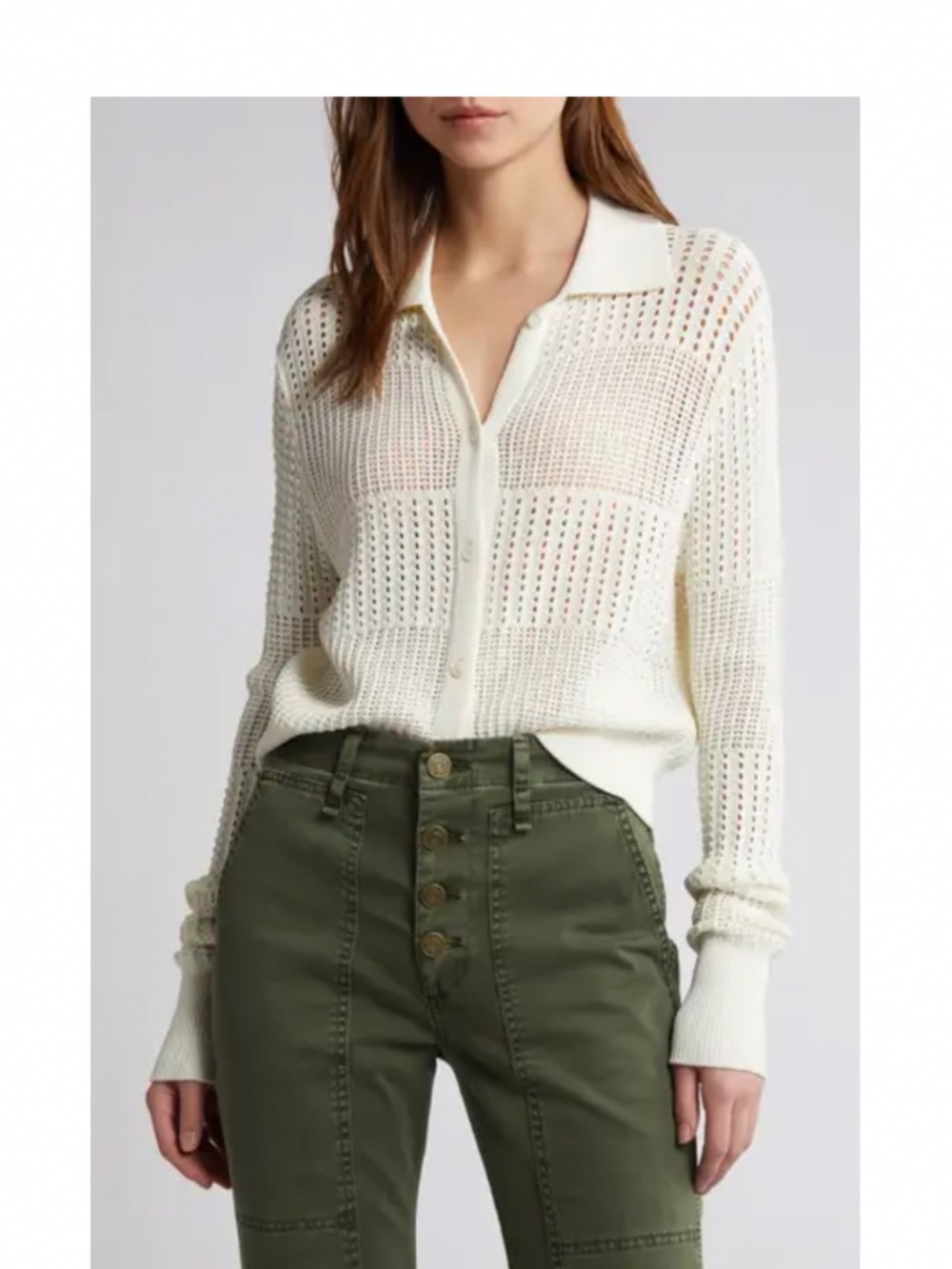Frame Open Stitch Collared Sweater Size L